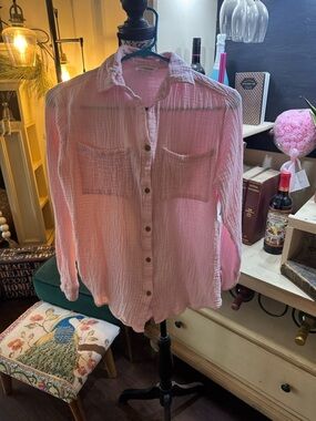 beachlunchlounge Light Pink Gauze Button-Up Blouse